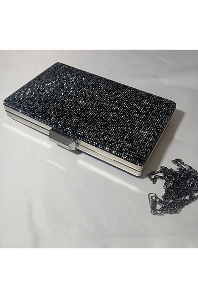 Şarra Gossi Geantă de seară cu pietre prețioase din argint negru Geantă de seară cu pietre prețioase colorate