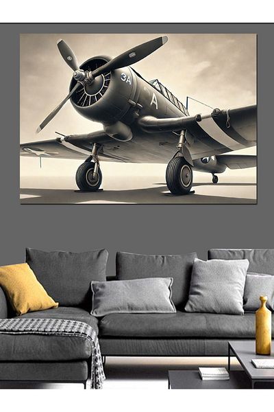 Tablomega Pânză decorativă cu ilustrație de avion în stil vechi - pictură din lemn MDF