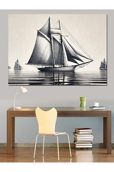 Tablomega Canvas Decorativ Artă Navă cu Pânze - Lemn MDF