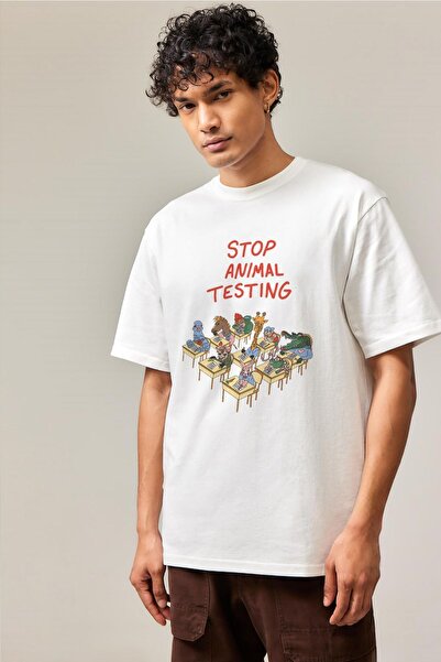 Tee&more. تي شيرت ممتاز كبير الحجم للجنسين - توقف عن اختبار الحيوانات مطبوع