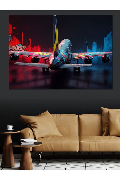 Tablomega Avion de pasageri în aer liber Pânză decorativă - Lemn MDF