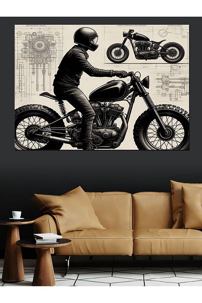 Tablomega Pânză Decorativă Motocicletă Retro - Lemn MDF
