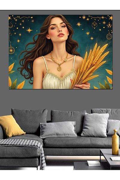 Tablomega Portret de femeie care ține grâu Pânză decorativă - Lemn MDF