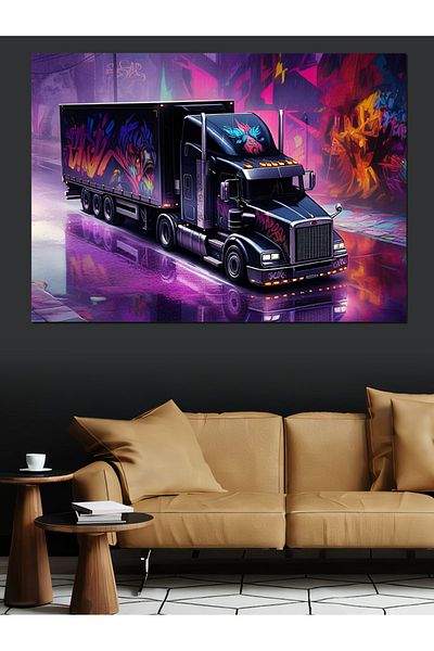 Tablomega Pânză decorativă Neon Truck Graffiti Art - Lemn MDF