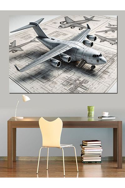Tablomega Pânză decorativă pentru desenul avionului tehnic - MDF Wood Table