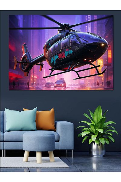 Tablomega Pânză decorativă pentru zbor cu elicopter de noapte - Lemn MDF