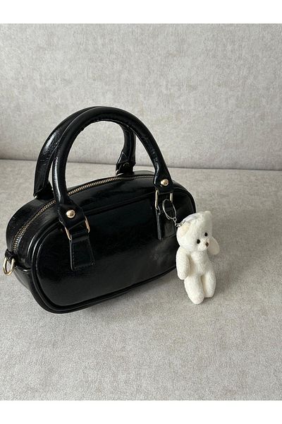 RumyaCollection Women's Bonnie Plush Keychain Gift Hand and Shoulder Bag Black