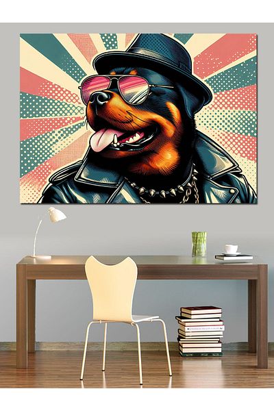 Tablomega Câine Bărbat cu Ochelari Pânză Decorativă - Lemn MDF Pictură
