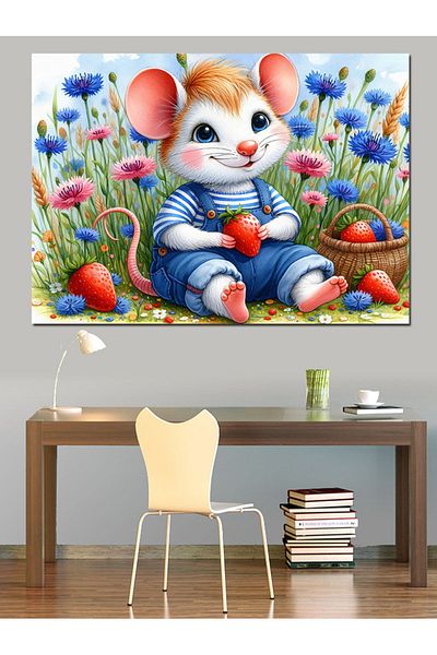 Tablomega Pânză decorativă Mouse Eating Strawberries - Lemn MDF
