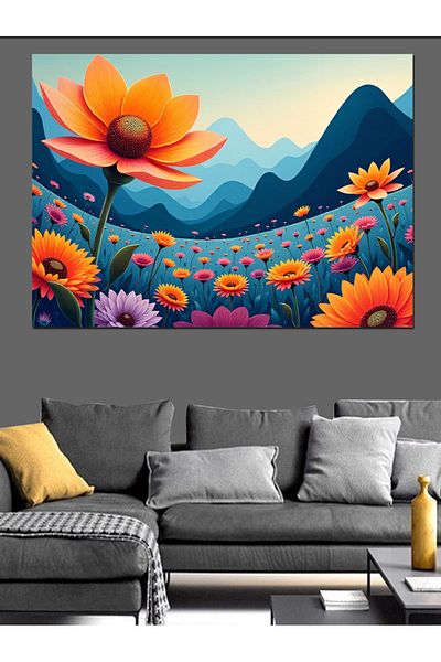 Tablomega Pânză decorativă cu flori colorate pe munte - Lemn MDF