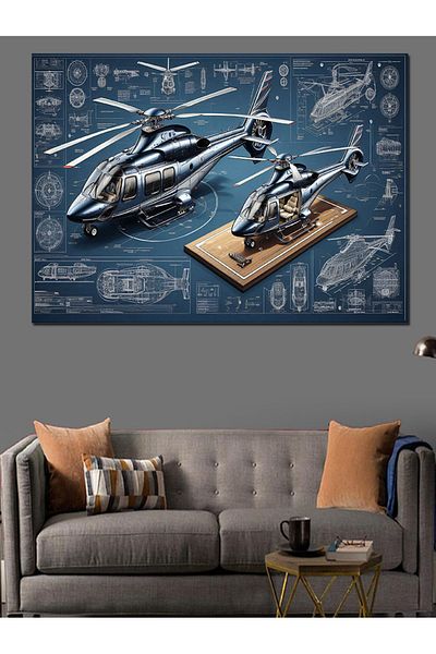 Tablomega Elicopter Tehnic Desen Canvas Decorativ - MDF Lemn