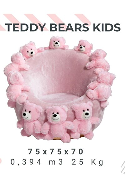 Mobilya Stant Most Teddy Kids Pembe Ayıcıklı Peluş Kumaş Döner Berjer (Evinize Teslim)