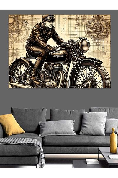 Tablomega Model Vechi Motocicletă Pânză Decorativă - Lemn MDF Pictură