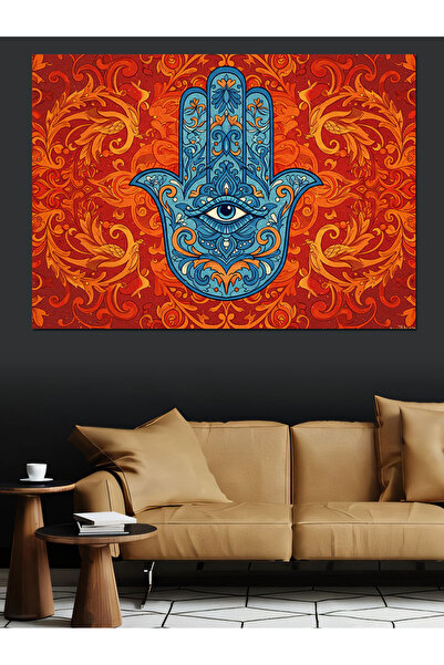 Mushen Studio Pânză decorativă cu motiv Mână albastră a Fatmei - Lemn MDF