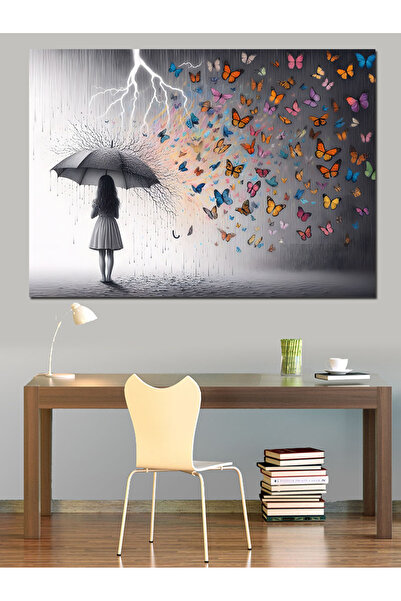 KanvasSepeti Fata cu umbrela si pictura in ulei colorata Textura Canvas de in...