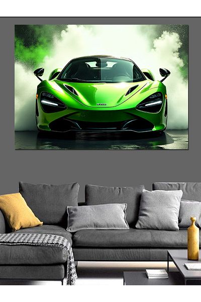 Tablomega Pânză decorativă pentru mașină sport verde strălucitor - pictură din lemn MDF
