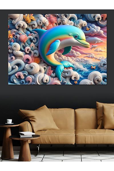 Tablomega Pânză decorativă Colorful Dolphin World - Lemn MDF