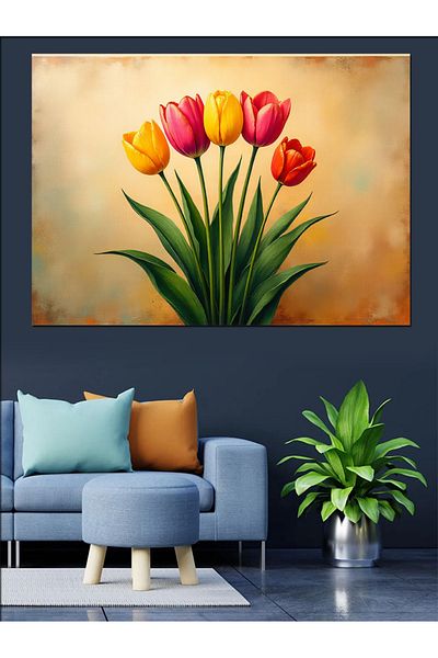 Tablomega Lalele Colorate Pânză Decorativă - Lemn MDF