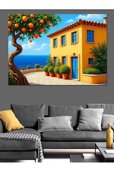 Tablomega Pânză decorativă pentru casă mediteraneană galbenă - pictură din lemn MDF