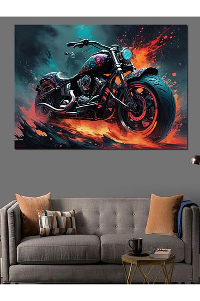 Tablomega Pânză Decorativă Flăcări și Motociclete - Lemn MDF