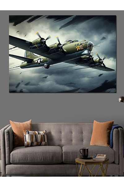 Tablomega Canvas Decorativ Avion de Război Vechi în Aer - Lemn MDF
