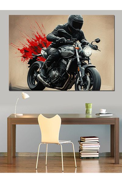 Tablomega Pânză decorativă de acțiune motociclete neagră - pictură din lemn MDF