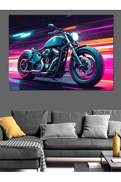 Tablomega Pânză Decorativă Motocicletă Neon - Lemn MDF