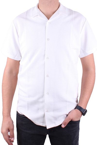 DAGOSTER Dmg23- 199598   Ecru Ottoman Knitted Apaj Collar Oversize Fit Short Sleeve Men's Shirt
