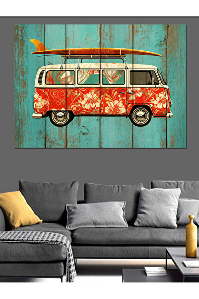 KanvasSepeti Минибус с цветен мотив Декоративна маслена живопис Текстурирана ...