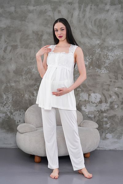 Lohussa Women's Ecru Lace Summer Special Design Cotton Maternity Maternity Pajama Set