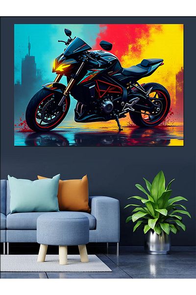 Tablomega Pânză decorativă pentru motociclete negru strălucitor - MDF Lemn
