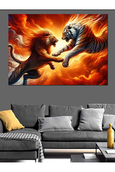ekart Pânză decorativă Tiger Fight - Lemn MDF