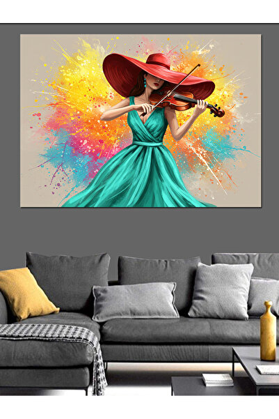 KanvasSepeti Femeie elegantă în pălărie colorată, pictură în ulei, texturată,...