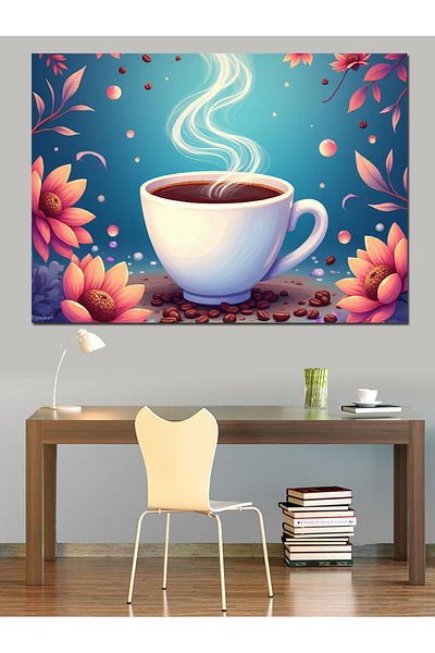 Tablomega Pânză decorativă cafea cu abur - Lemn MDF
