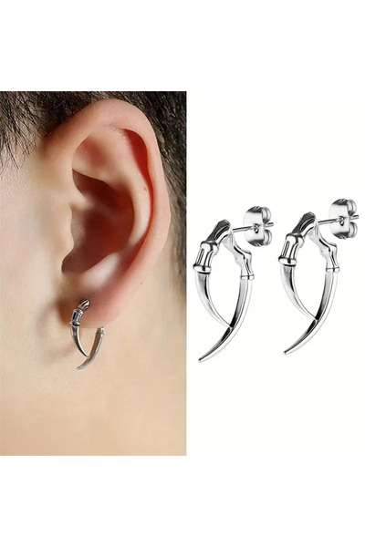 MİLALAZO Punk Style Claw Silver Color Earrings Gothic for Man and Women