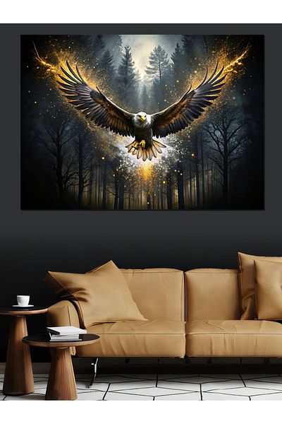 Tablomega Διακοσμητικός καμβάς Flying Eagle in the Forest - Ξύλινος πίνακας MDF