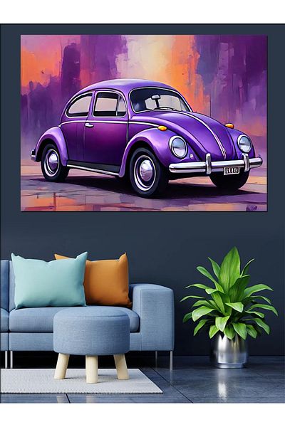 Tablomega Pânză decorativă Retro Purple Turtle Car - Lemn MDF