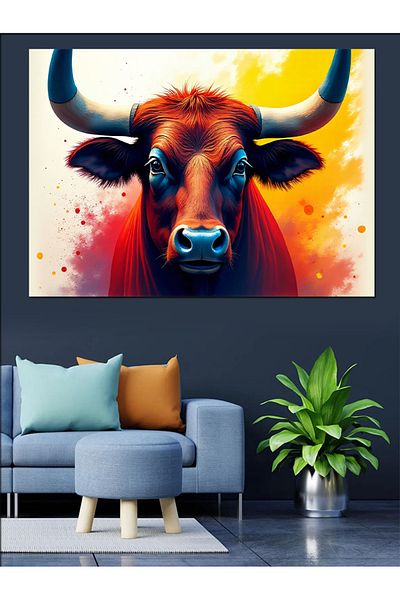 Tablomega Pânză decorativă cu figura de taur puternic - pictură din lemn MDF