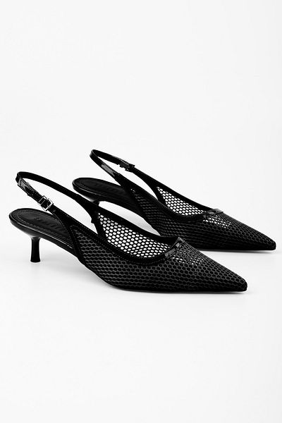 Shoeberry Women's Crush Black Mesh Detailed Stiletto