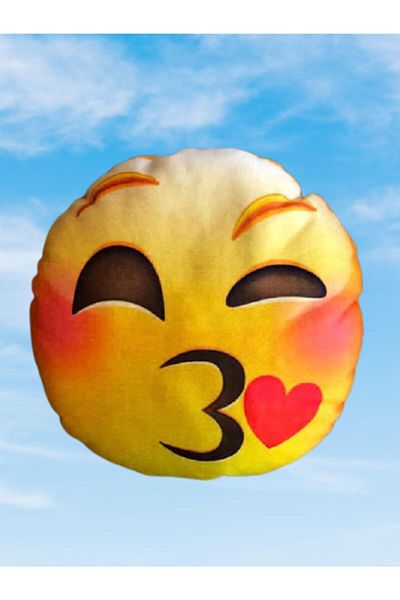 AZİZ OYUNCAK 25 Cm Kissing Emoji Humorous Cartoon Themed Round Toy Pillow