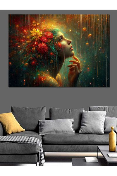 Tablomega Pânză Decorativă Femeie cu Păr Floral - Lemn MDF
