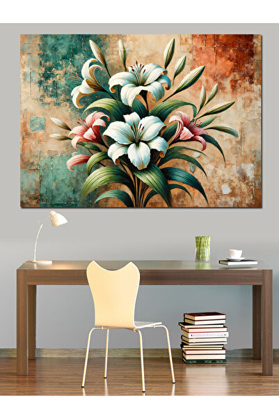 KanvasSepeti Flori albe vintage, pictură decorativă în ulei, texturată, de în...