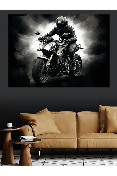 Tablomega Διακοσμητικός καμβάς Night Motorcyclist - Ξύλινη επιφάνεια MDF