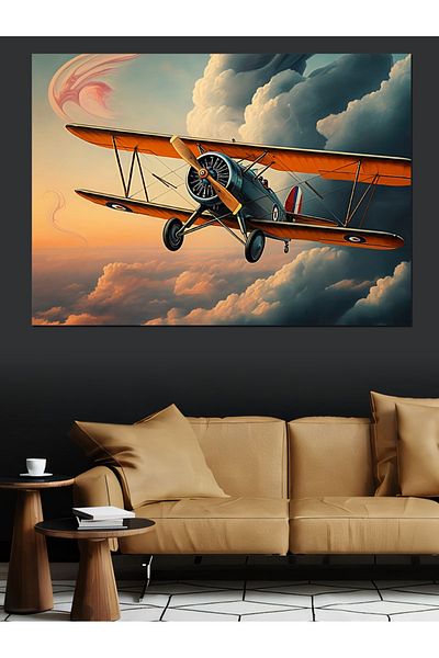 Tablomega Pânză decorativă cu avion vechi - Lemn MDF
