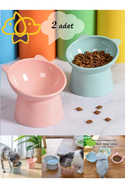 PapyonPet 2 Adet Eğimli Mama Ve Su Kabı Boyun Koruyucu Kedi Köpek Mama Kabı Evcil Hayvan Mama Kasesi Mama Kabı