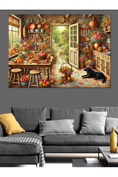 ekart Rustik Mutfak Manzarası Dekoratif Kanvas - Mdf Ahşap Tablo