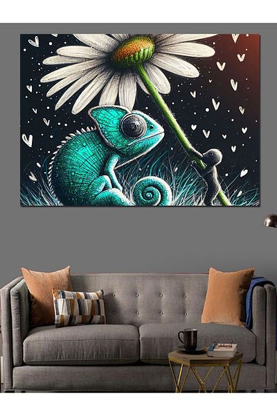 Tablomega Pânză decorativă Chameleon cu margarete - Lemn MDF