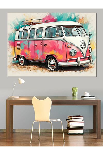 Tablomega Pânză decorativă pentru minibuz roz - Lemn MDF