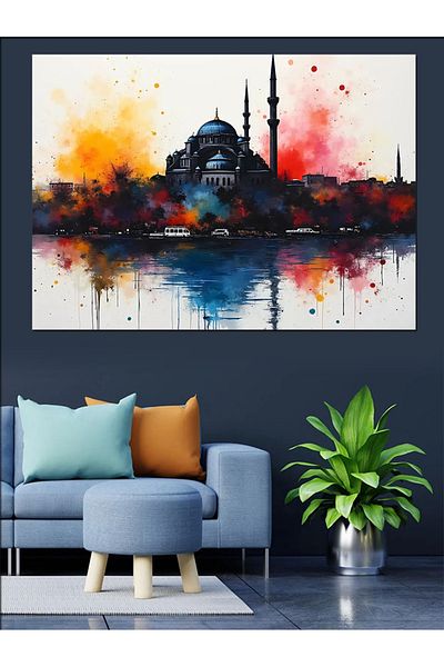 Tablomega Pânză decorativă Siluetă Istanbul - Lemn MDF