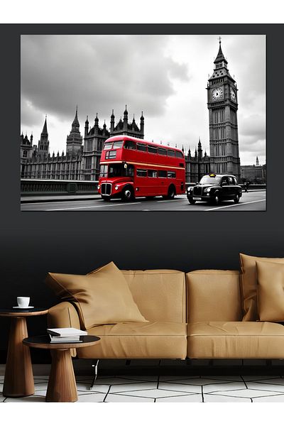 Tablomega Ilustrație Big Ben și autobuz roșu Pânză decorativă - Pictură din lemn MDF